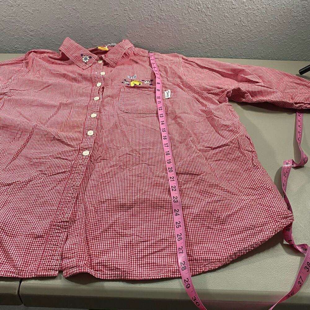 Tweety Bird 26/28 Womens Button Up Red White Plaid Looney Tunes Floral Collared - Picture 8 of 10